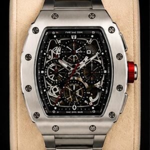 Premium Silver Skeleton Chronograph Watch – First Copy