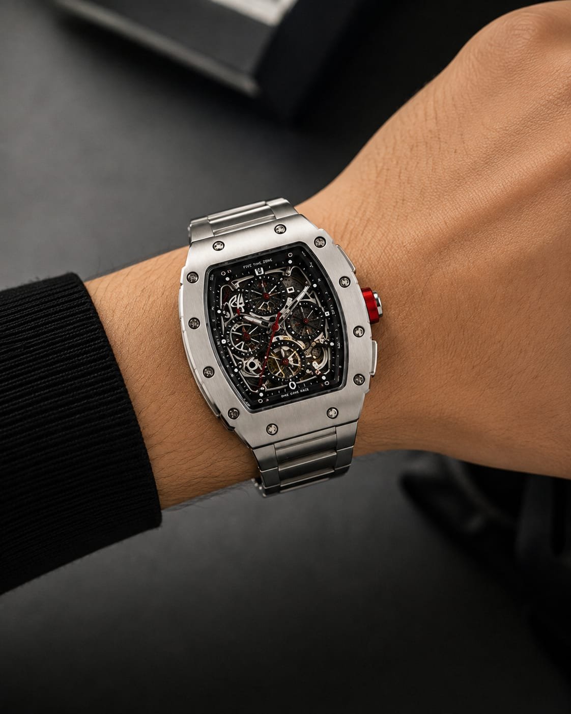Premium Silver Skeleton Chronograph Watch – First Copy - Image 4