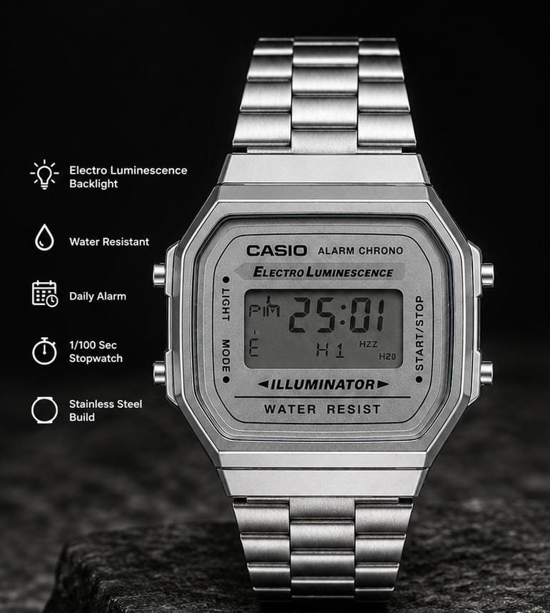 Casio A168W Vintage Digital Stainless Steel Watch